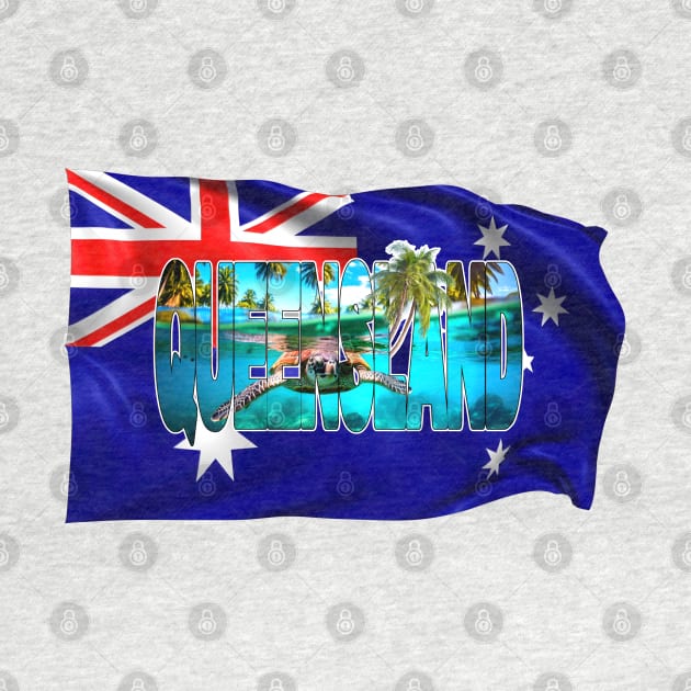 QUEENSLAND - Australia Turtle with Flag by TouristMerch